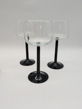 3 Domino Signature Black 7.25" Hock Wine Glasses Cristal D'Arques